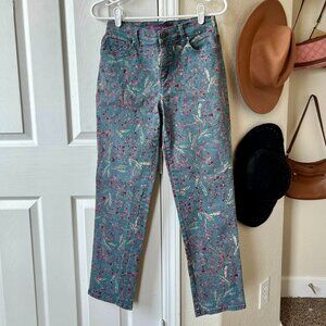 Gloria Vanderbilt Amanda High Rise Floral Jeans - Teal & Magenta